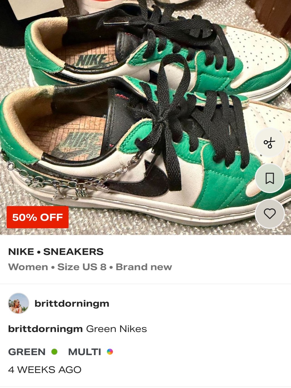 Nike Low-Top Sneakers in Green, Black & White with Chain Accent